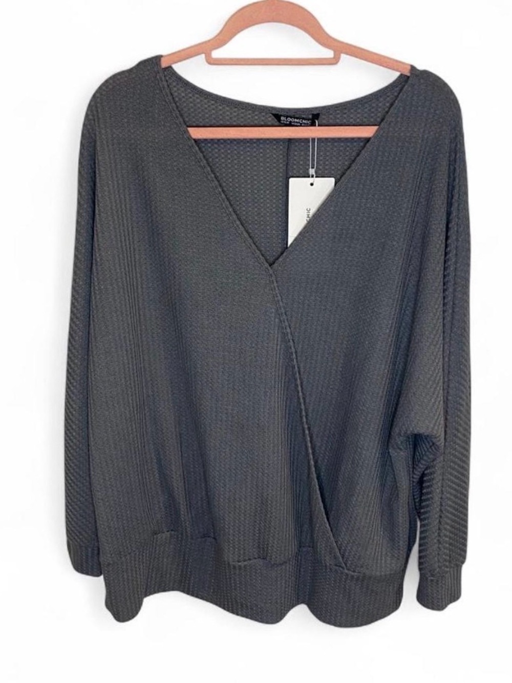 Bloom Chic Women's Solid Grey Waffle Knit Shirt